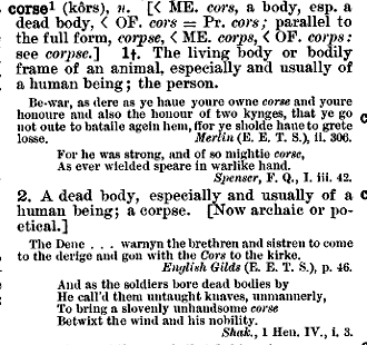 "corse" in the Century Dictionary